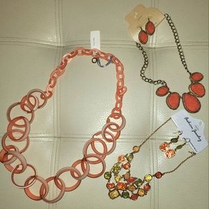 All new 3 piece orange necklace set